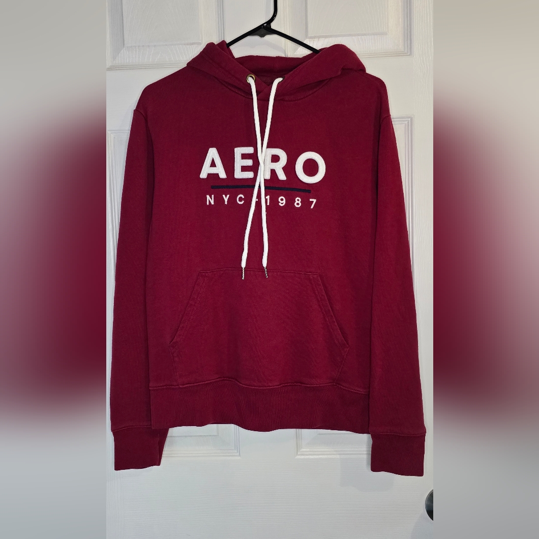 Aeropostale Burgundy Hoodie With White Accents